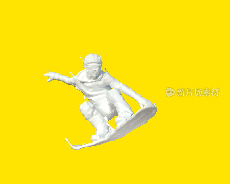 单板滑雪运动员在纯色背景下牛奶质感