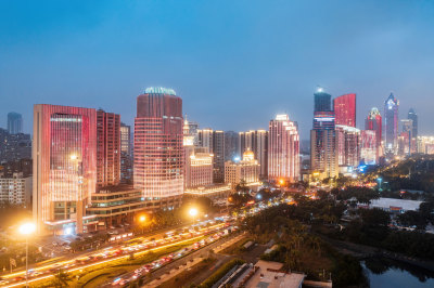 海南省海口市龙华区国贸CBD城市夜景