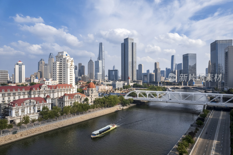 天津海河风景线古文化街码头城市风光航拍