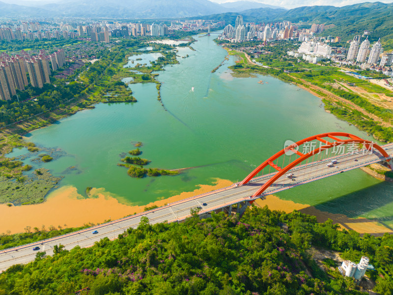 航拍西双版纳景洪市城市风光