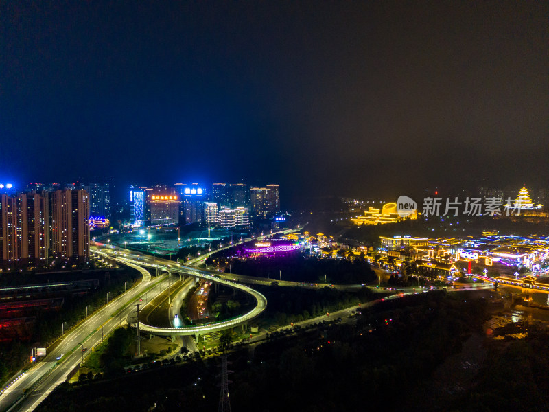 宝鸡渭河两岸夜景航拍图