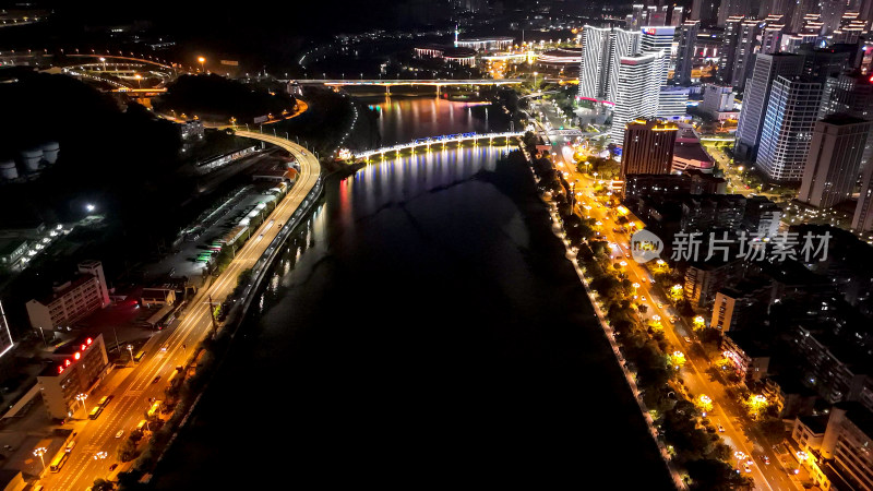 福建三明城市夜景灯光航拍图