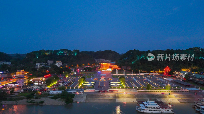 航拍四川乐山大佛文化广场夜景