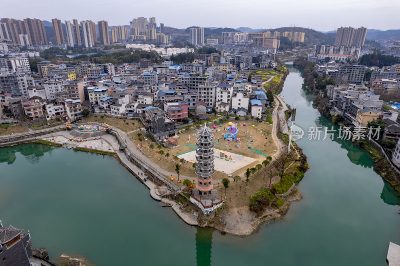 湖南吉首乾州古城4A景区航拍图