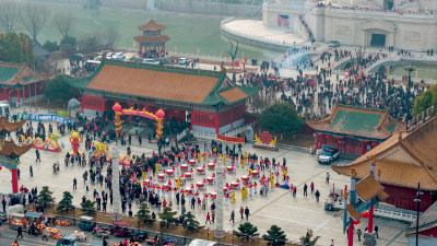 二月二龙抬头河南洛阳宜阳灵山庙会航拍