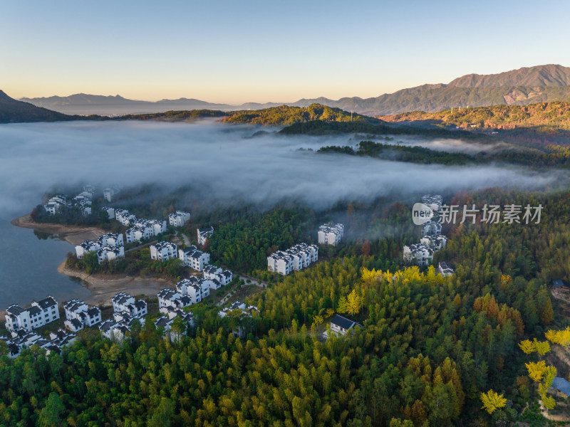 徽州黄山黟县皖南徽派建筑秋色奇墅湖仙境