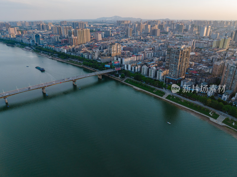 日落 航拍湖南衡阳石鼓区湘江两岸城市建筑