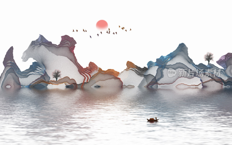 抽象水墨意境山水装饰画背景设计素材
