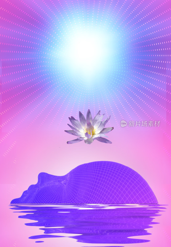 梦幻背景下漂浮睡莲与头部模型