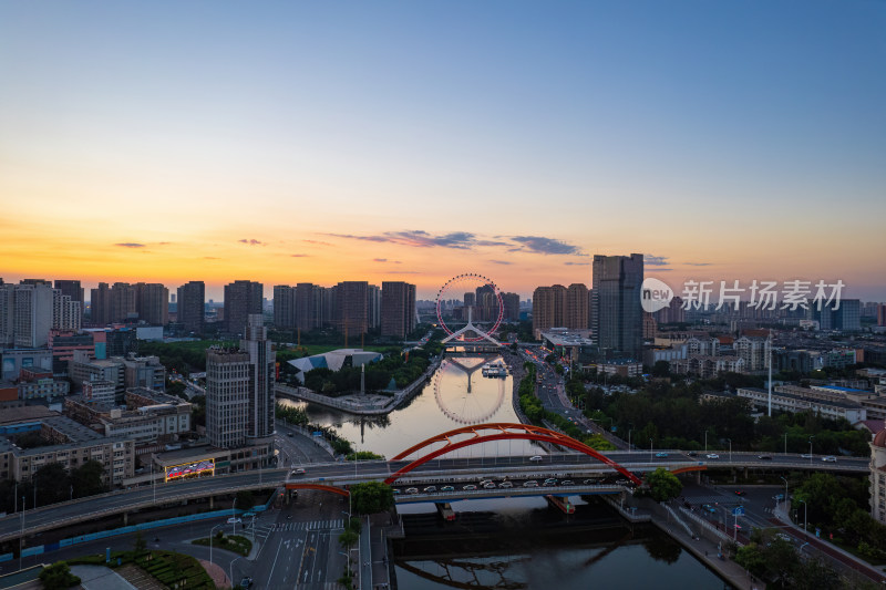 天津之眼摩天轮城市旅游风光航拍