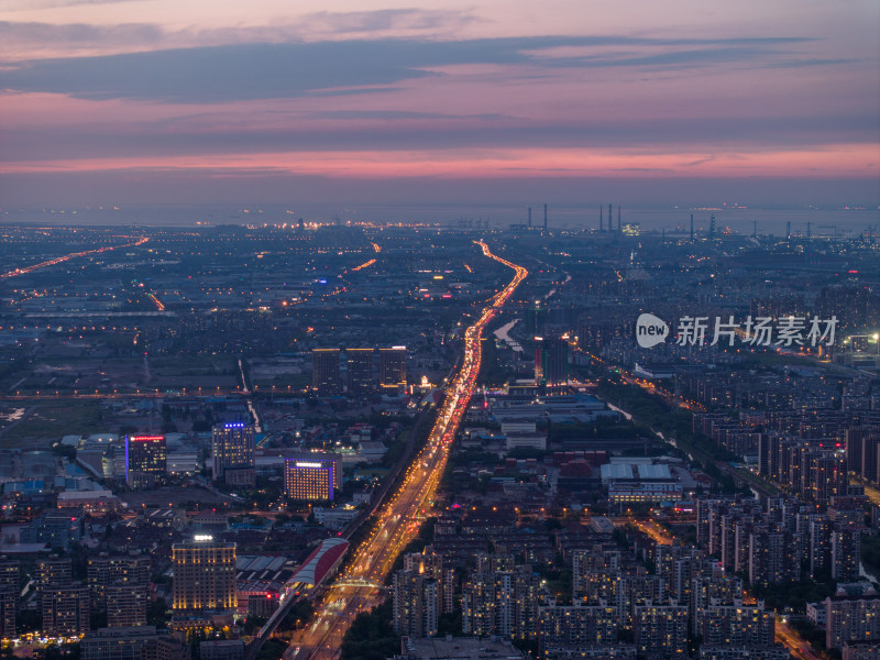 航拍上海城市夜景风光