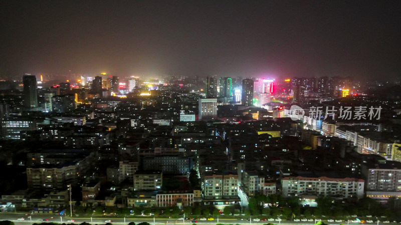 航拍湖北鄂州城市大景夜景交通