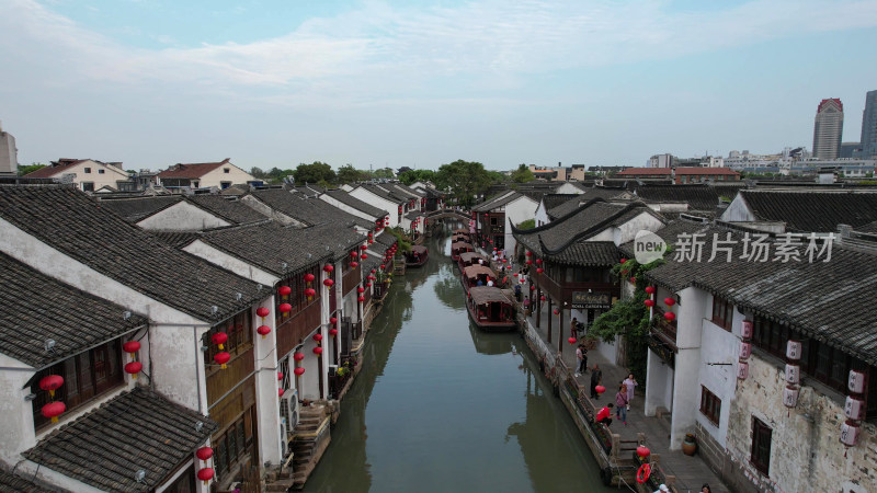 航拍江苏苏州七里山塘景区4A景区