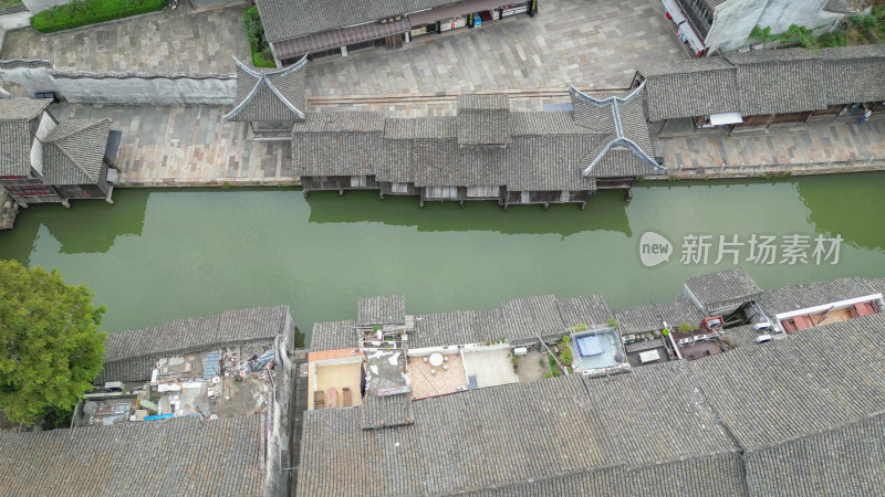 航拍浙江桐乡乌镇东栅景区