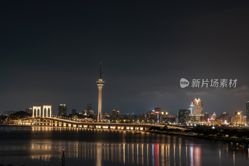 澳门半岛新葡京澳门塔CBD晚霞夜景