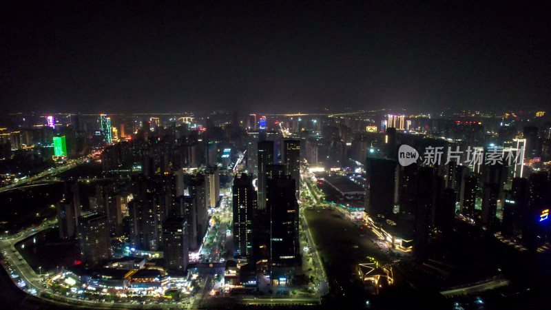 广东湛江城市夜景交通大景航拍