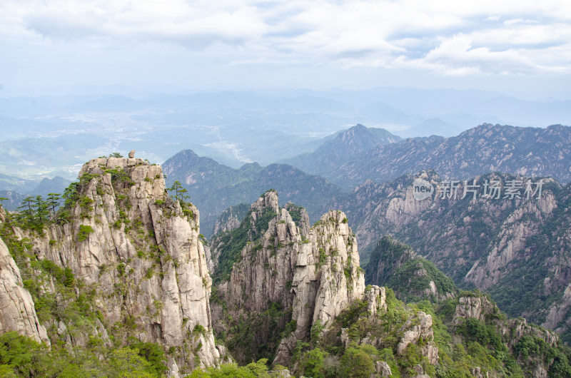 黄山松崖绝壁 猴子观海 险峻山峦 峰峦叠嶂