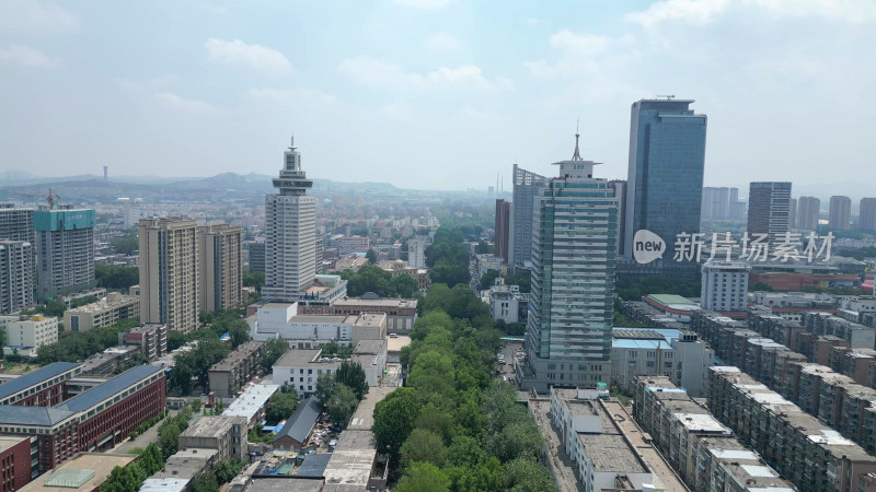 航拍山东淄博城市建设淄博地标建筑