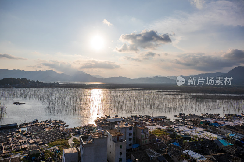 福建霞浦海边滩涂日落自然风光航拍