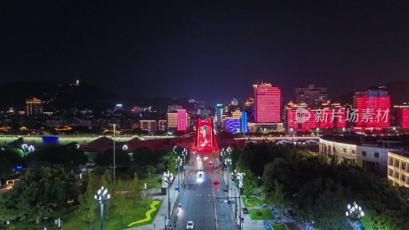 航拍四川宜宾金沙江戎州大桥夜景