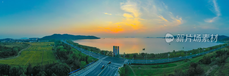 苏州市孙武路与环太湖大道交叉口日落航拍