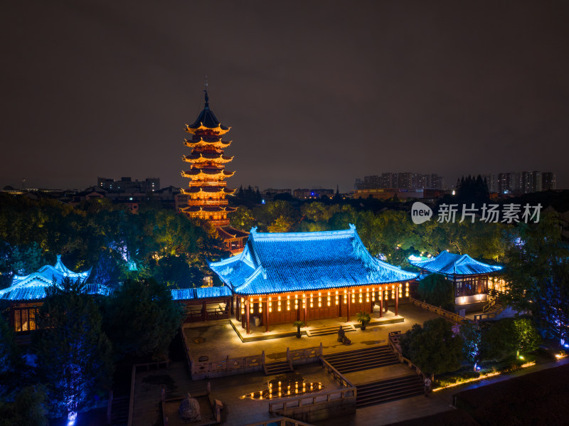 航拍苏州盘门景区中秋灯会夜景