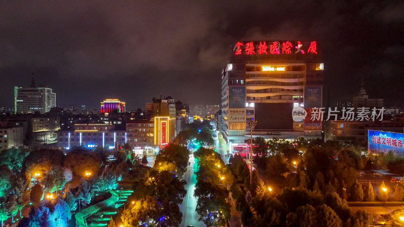 甘肃张掖城市大景夜景灯光交通航拍