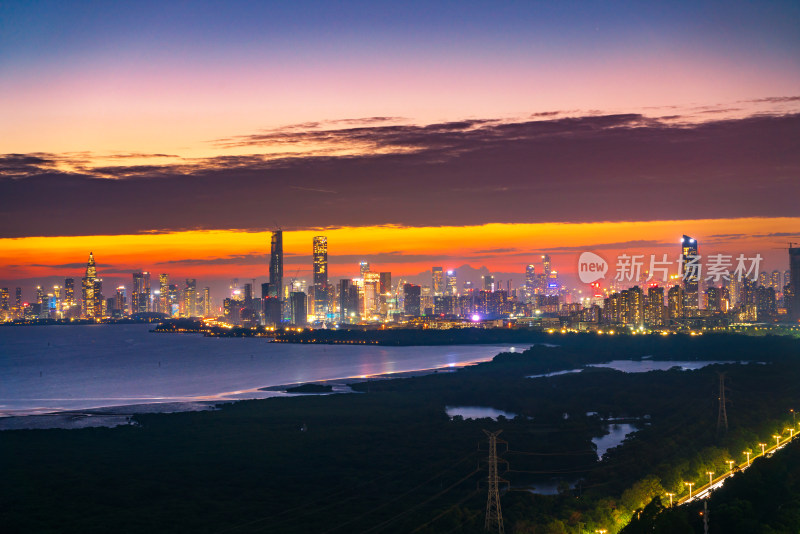 深圳湾晚霞夜景