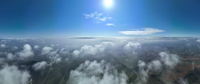 天空航拍云端太阳全景图大气背景