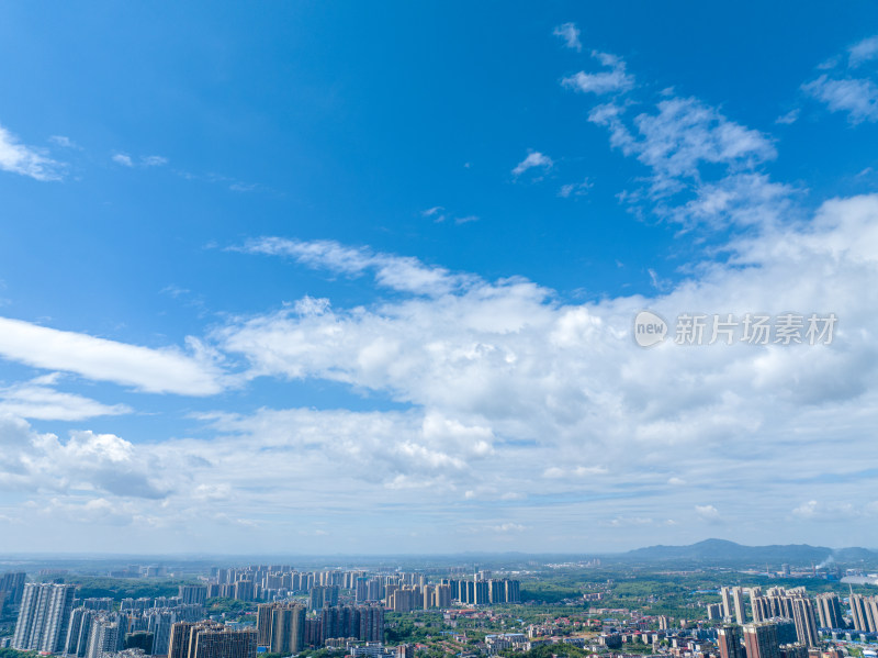 晴天 航拍繁华都市上空城市天际线城市风光