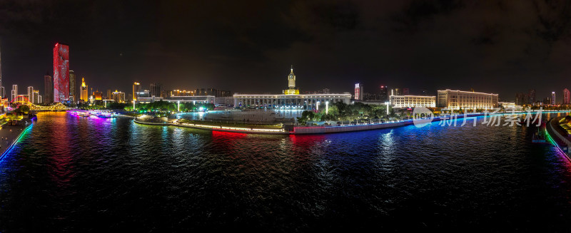 天津城市夜景灯光航拍全景图