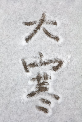 雪地背景和上面用汉字写的大寒