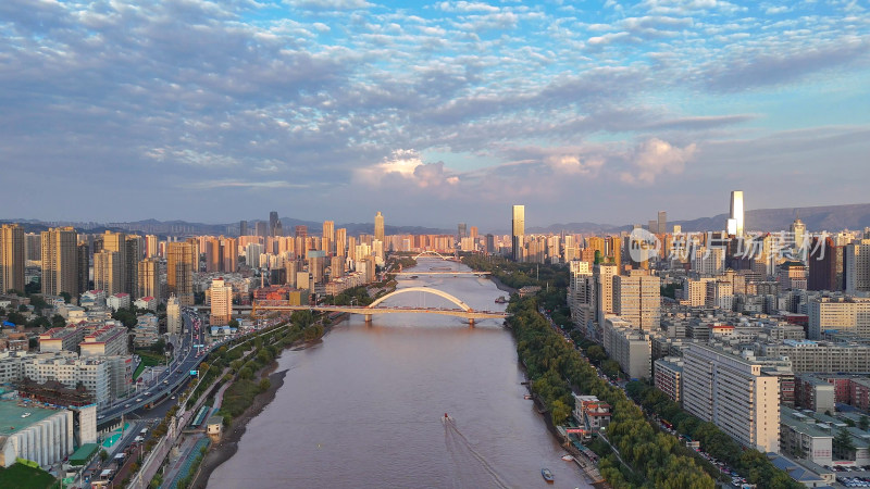 甘肃兰州黄河风光兰州大景航拍