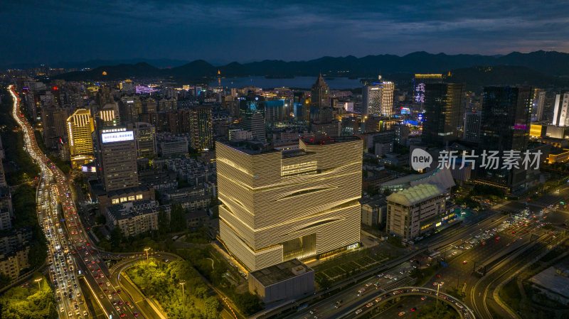 杭州城市风光城市交通中河高架航拍