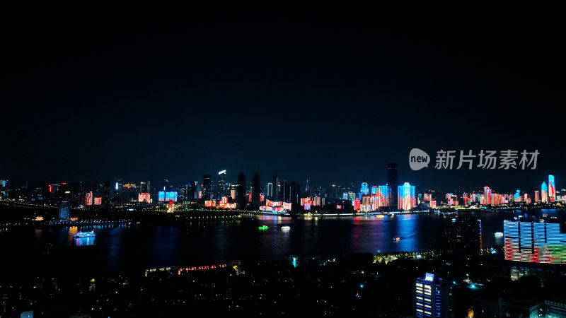 武汉城市月亮夜景航拍长江大桥夜景风光