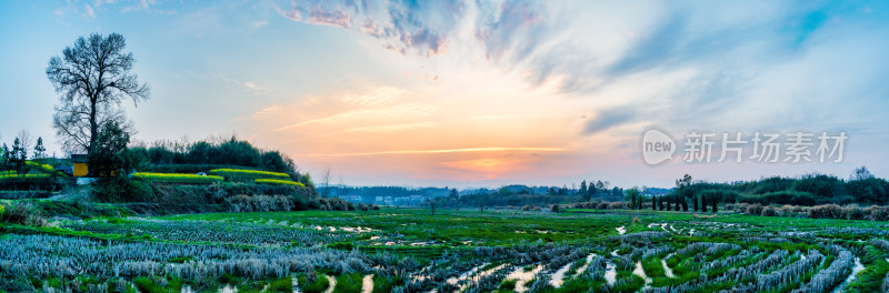 湖北省黄冈丘陵地带的农田与夕阳