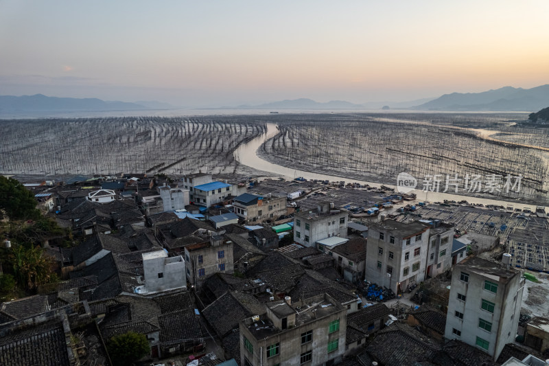 福建霞浦海岛海边滩涂日落晚霞自然风光