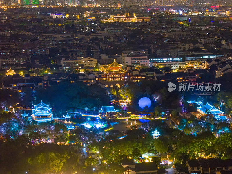 航拍苏州盘门景区中秋灯会夜景