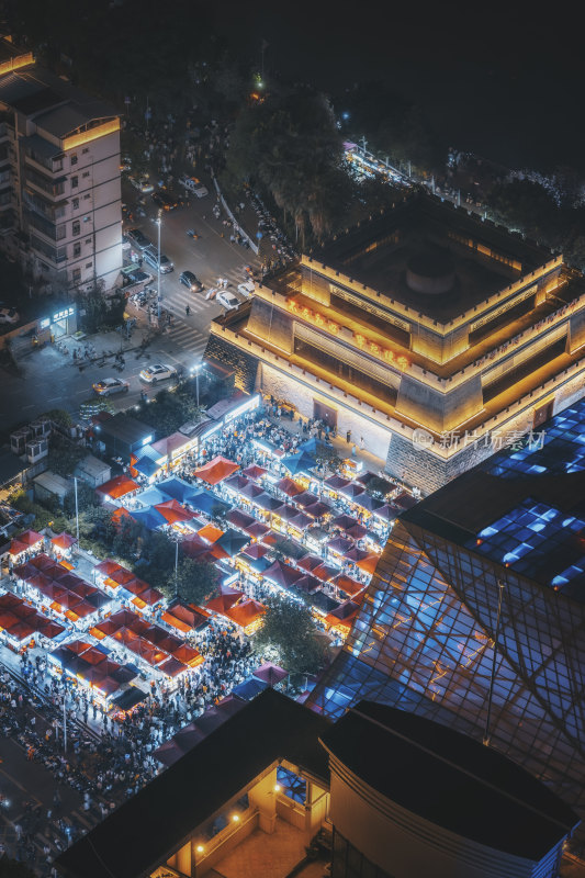 广西柳州风情港夜市夜景俯视图