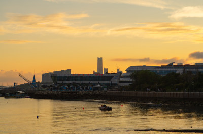 中国山东小麦岛夕阳风光