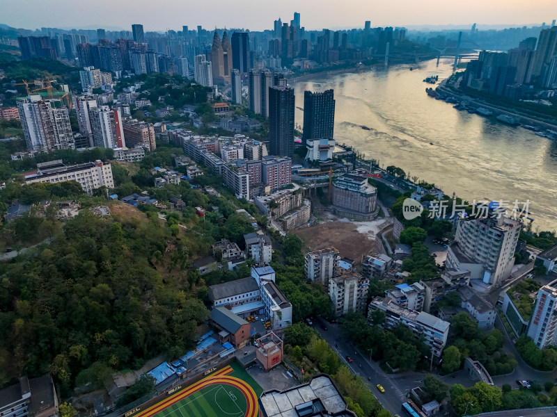 重庆晚霞城市风光航拍图