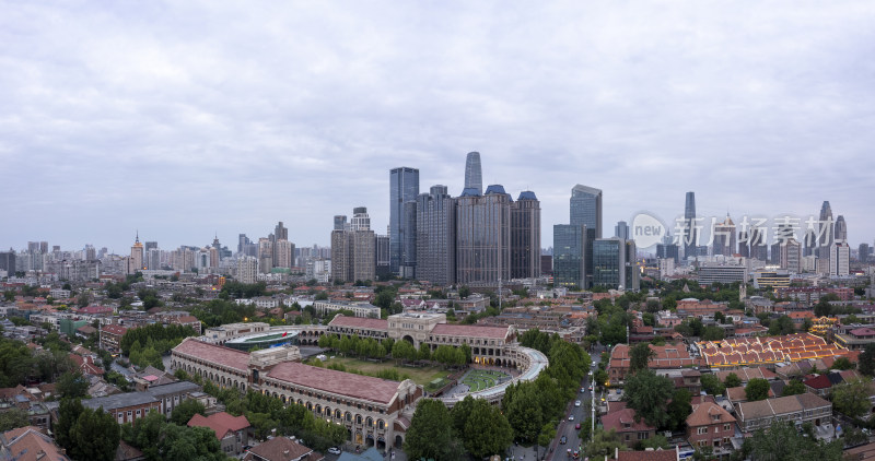 天津五大道文化旅游景区城市建筑夜景航拍