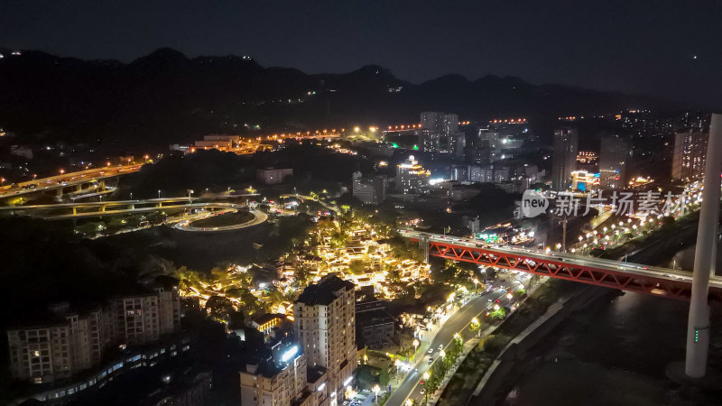 重庆龙门浩老街下浩里夜景灯光航拍图