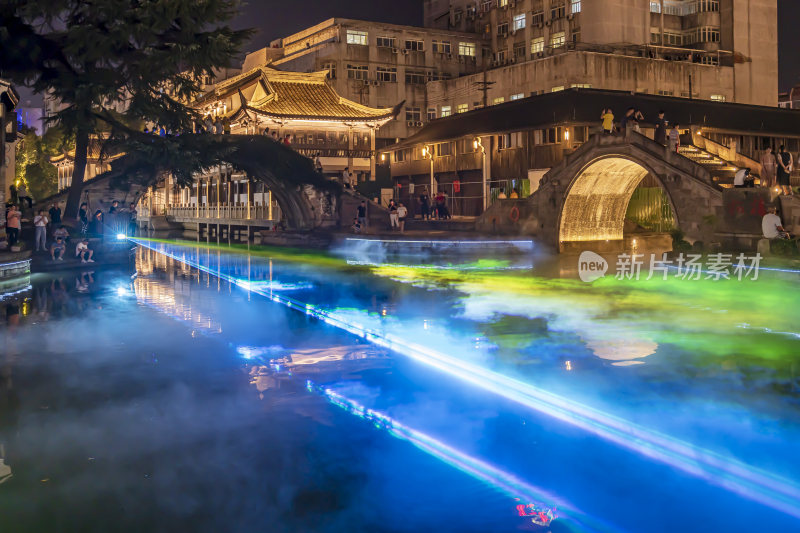 绍兴柯桥古镇景区夜景