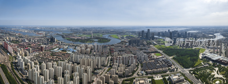 天津滨海新区于家堡海河风景城市风光航拍