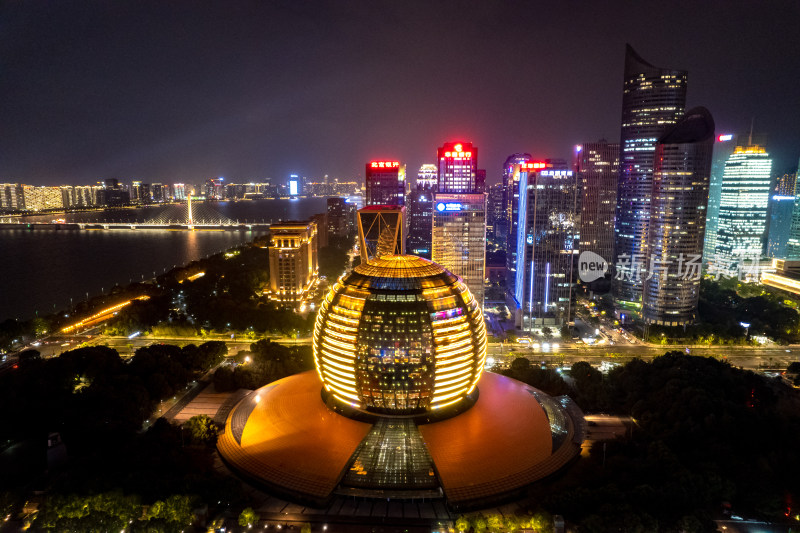 浙江杭州城市夜景灯光航拍摄影图