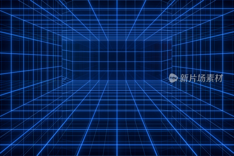 霓虹发光线条隧道 3D渲染