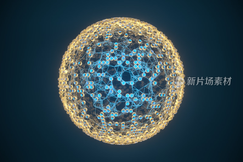 连接的网状线条与粒子 3D渲染