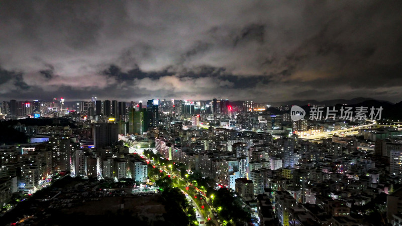 广东深圳城市大景夜景灯光航拍图