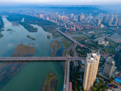 陕西宝鸡城市风光航拍图